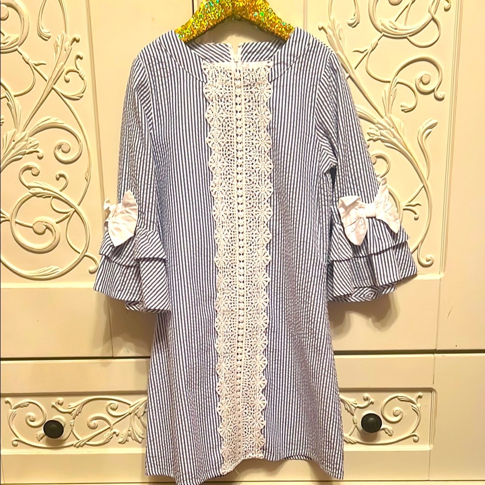 Rare Editions Blue and White Striped Dress size 7